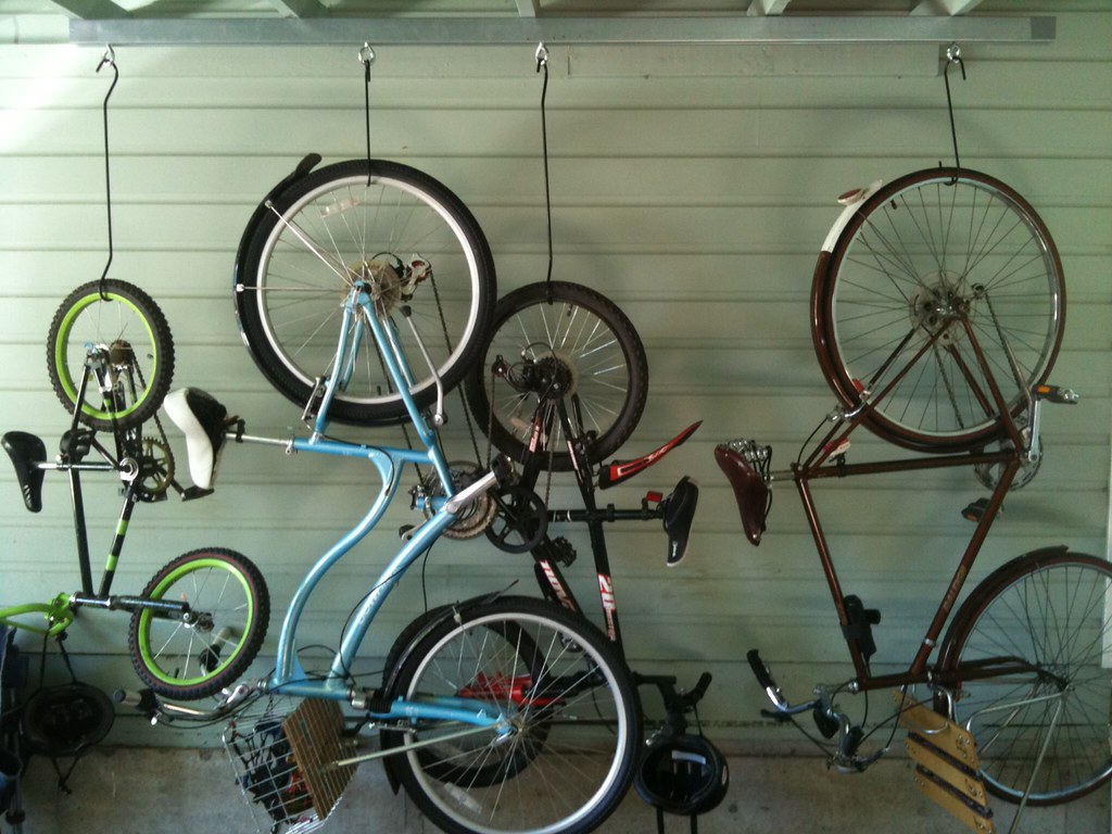 hung up bikes on a bike rack